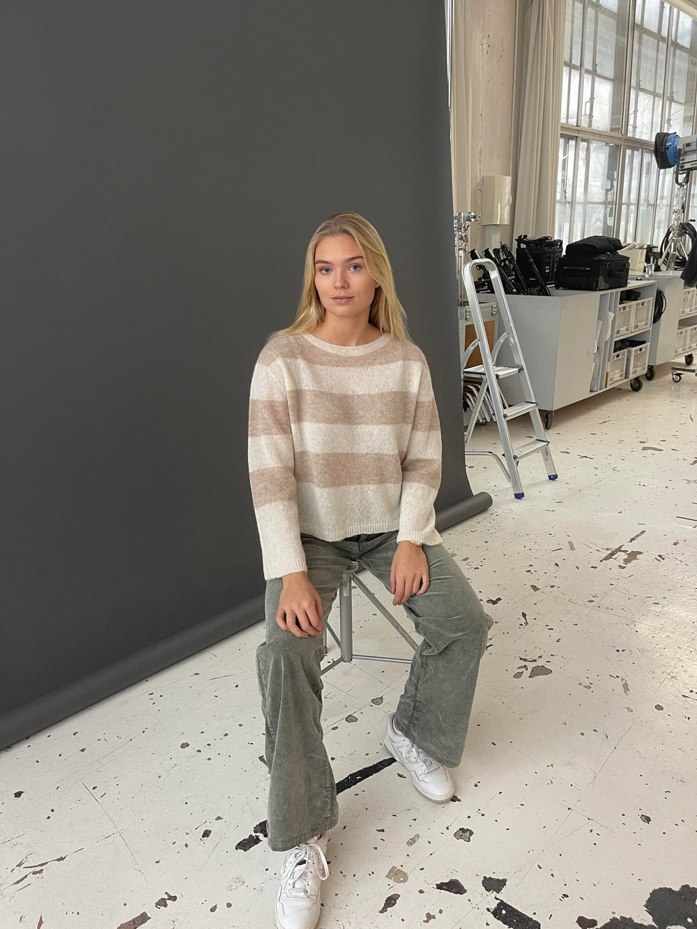 Christelle knit with stripes - Beige/ Off white