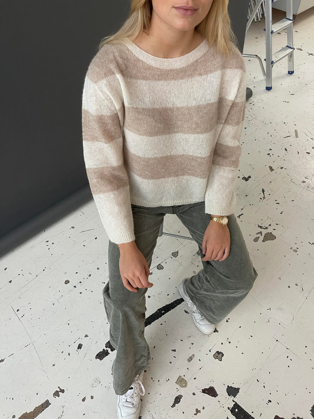 Christelle knit with stripes - Beige/ Off white