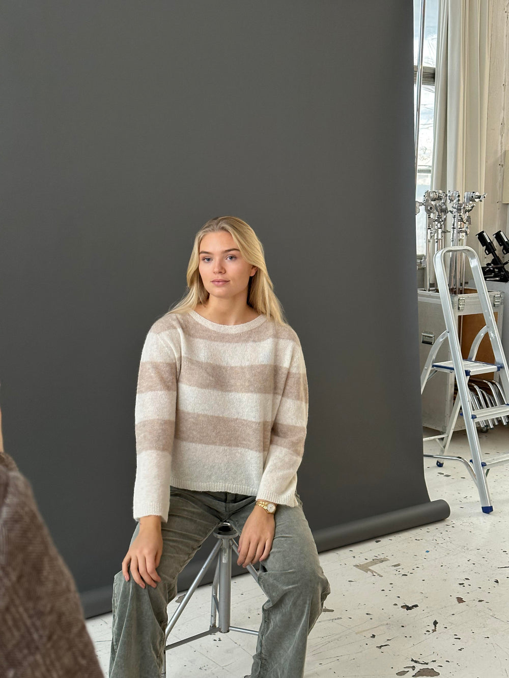 Christelle knit with stripes - Beige/ Off white